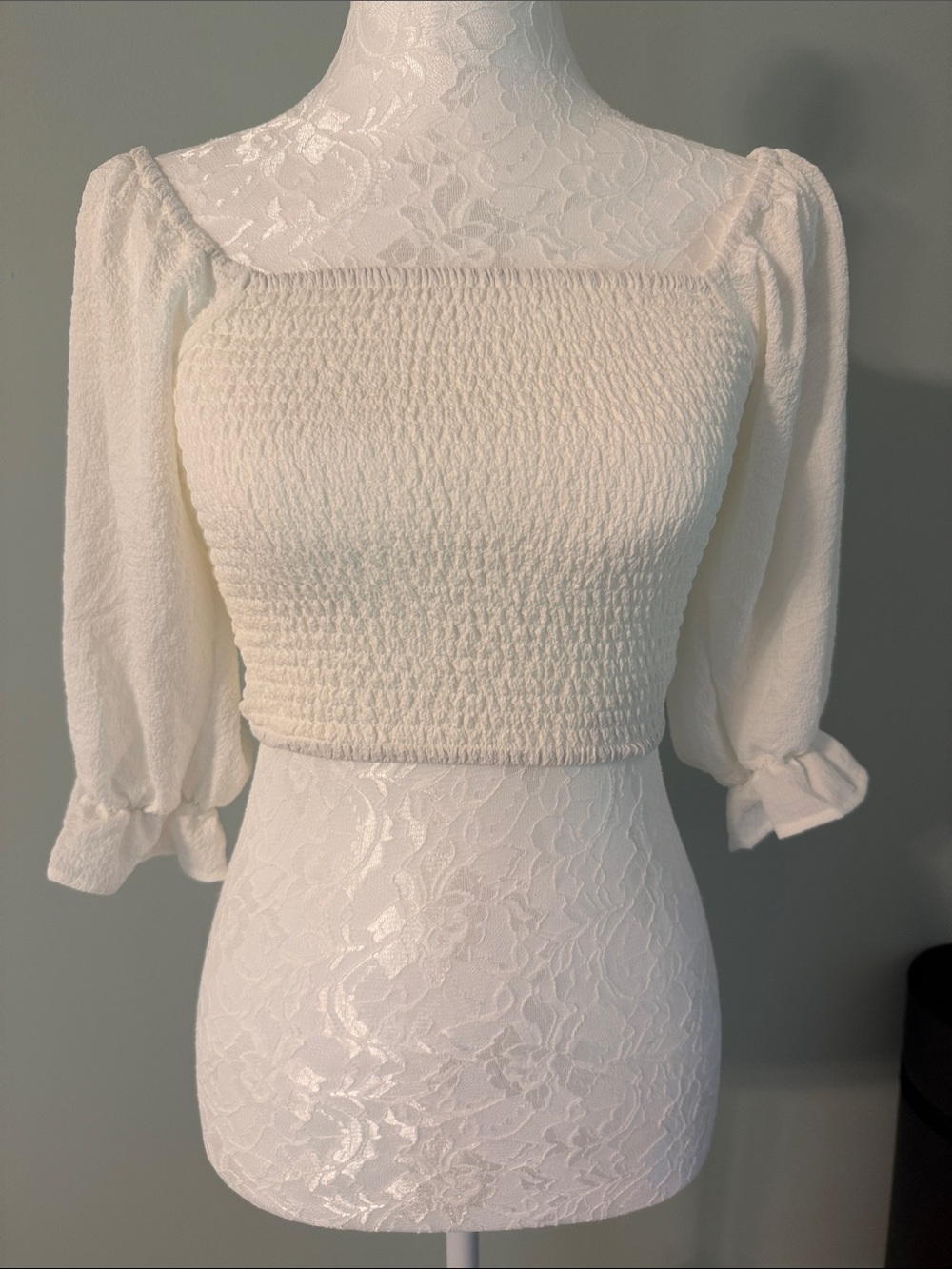 BCBGeneration Cropped White BOHO Peasant Top